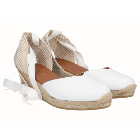 viguera Alpargata Cuña Baja Yute Cintas Blanco Ofertas especiales