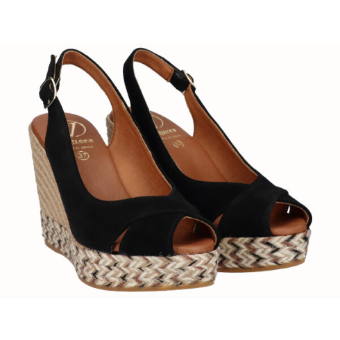 viguera Alpargata Peep Toes Cuña Alta Negro Grandes ahorros