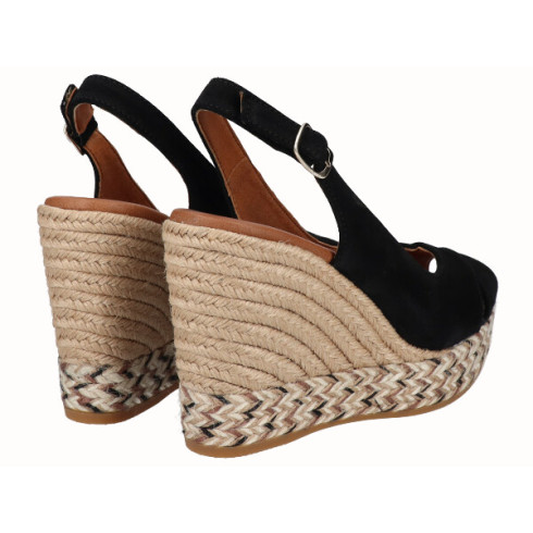 viguera Alpargata Peep Toes Cuña Alta Negro Grandes ahorros