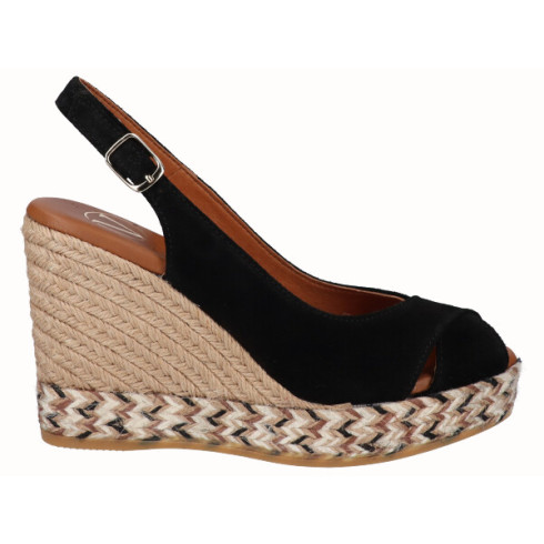 viguera Alpargata Peep Toes Cuña Alta Negro Grandes ahorros