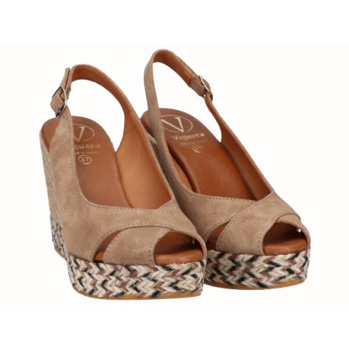 viguera Alpargata Peep Toes Cuña Alta Beig Rebajas de fin de temporada