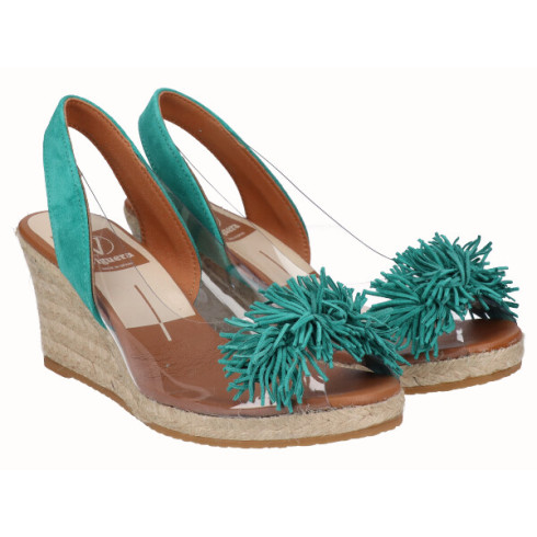 viguera Alpargata Cuña Yute Vinilo Flecos Verde Outlet online