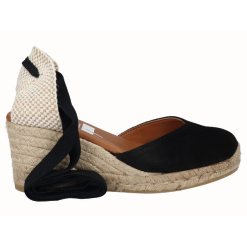 viguera Alpargata Cuña Media Yute Cintas Negro Rebajas
