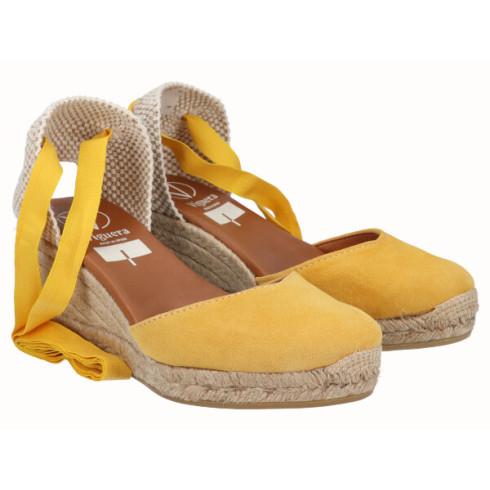 viguera Alpargata Cuña Media Yute Cintas Amarillo Venta caliente