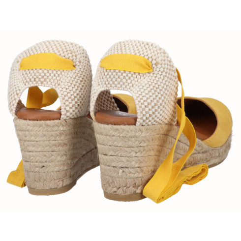viguera Alpargata Cuña Media Yute Cintas Amarillo Venta caliente