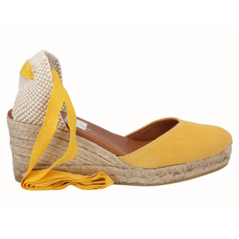 viguera Alpargata Cuña Media Yute Cintas Amarillo Venta caliente