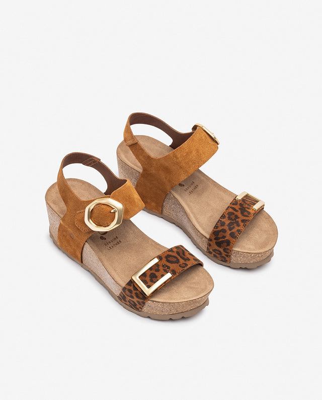 yokono Sandalia de cuña BARI-255 leopardo Outlet online