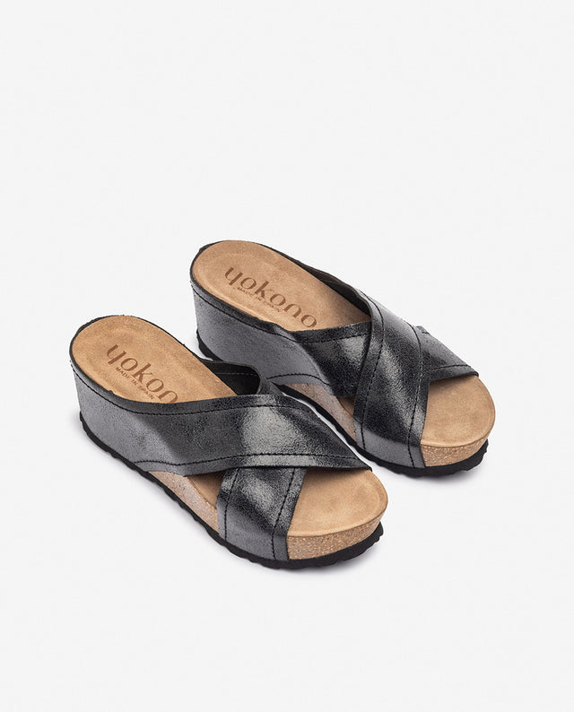 yokono Sandalia de cuña BARI-257 negro Ofertas