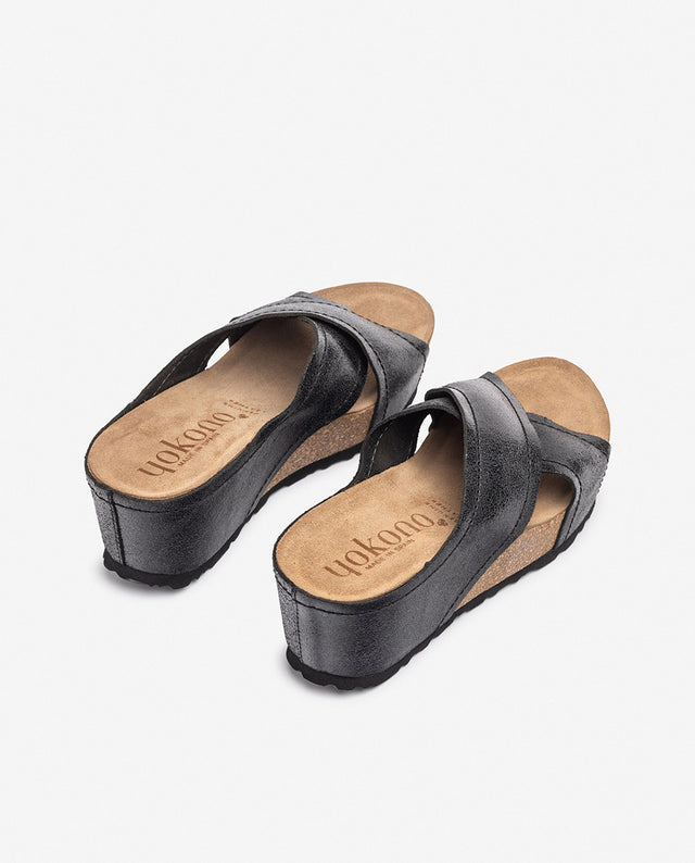 yokono Sandalia de cuña BARI-257 negro Ofertas