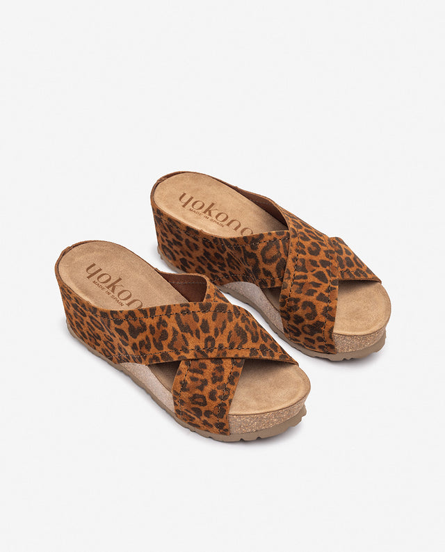 yokono Sandalia de cuña BARI-257 leopardo Venta caliente