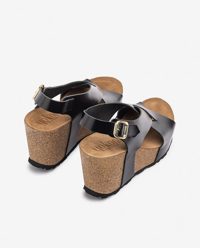 yokono Sandalia de cuña CORFU-250 negro Descuento por venta flash