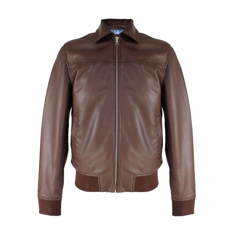 zerimar shoes Chaqueta bomber de piel con cuello clasico TIGANO Tienda de fábrica