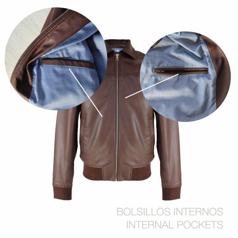 zerimar shoes Chaqueta bomber de piel con cuello clasico TIGANO Tienda de fábrica