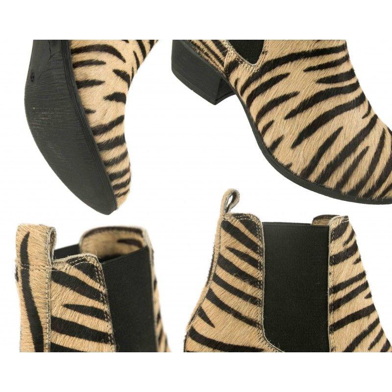 zerimar shoes Botin de piel animal print con cierre elastico Rebajas de fin de temporada