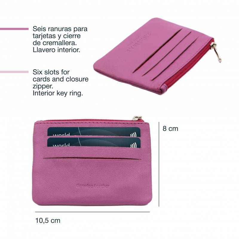 zerimar shoes Monedero de piel con cremallera y llavero 8x10 5 cm Ofertas