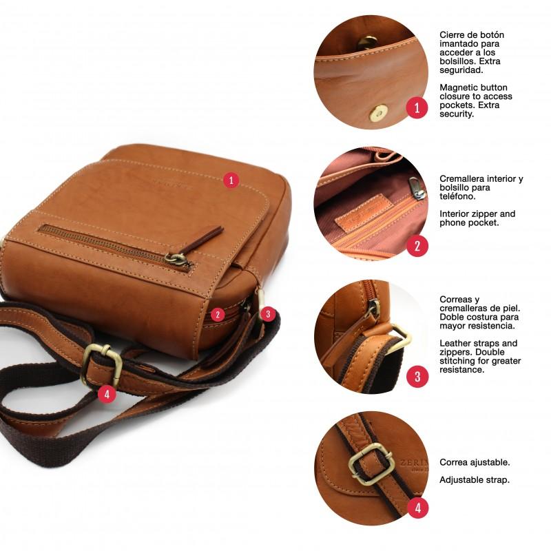 zerimar shoes Bolso bandolera de piel modelo ZIMAR 22x20x7 cm Envío gratis
