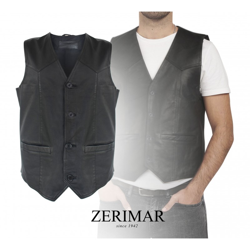 zerimar shoes Chaleco de piel con bolsillos y cierre de botones Últimos 3 días