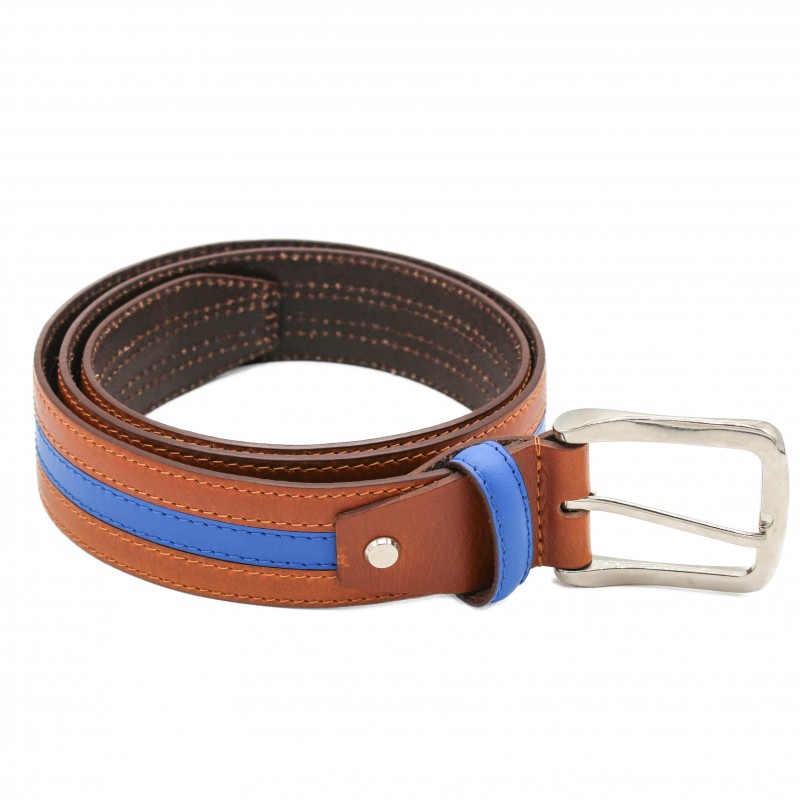 zerimar shoes Cinturón de piel con linea azul 39 mm Envío internacional gratuito
