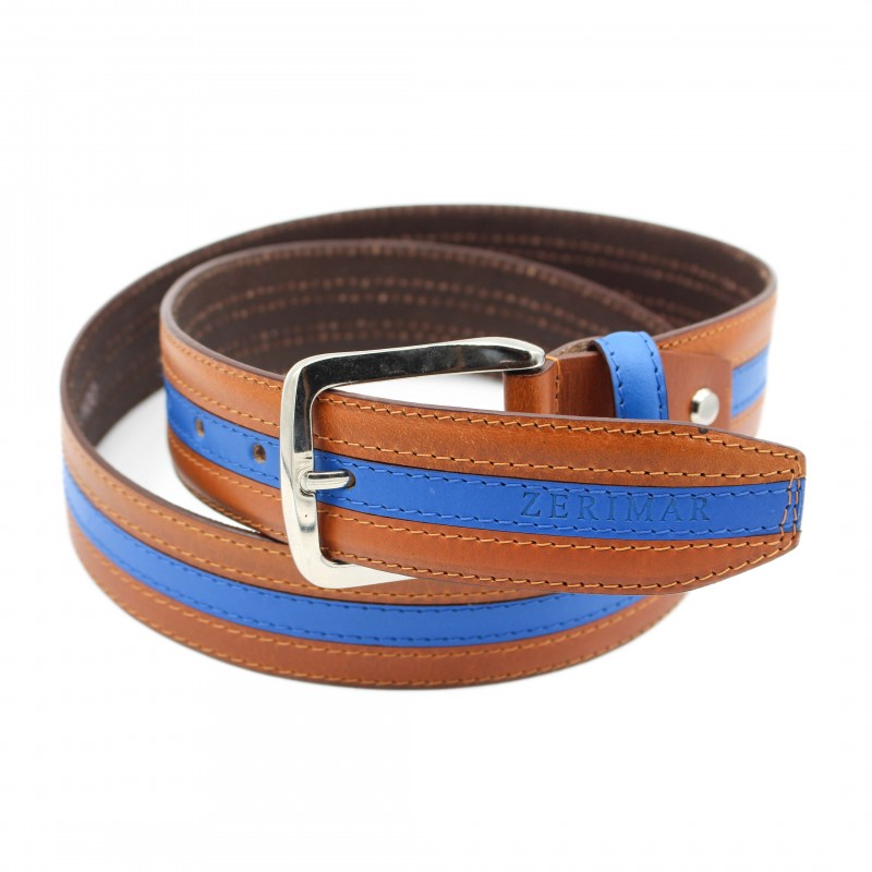 zerimar shoes Cinturón de piel con linea azul 39 mm Envío internacional gratuito