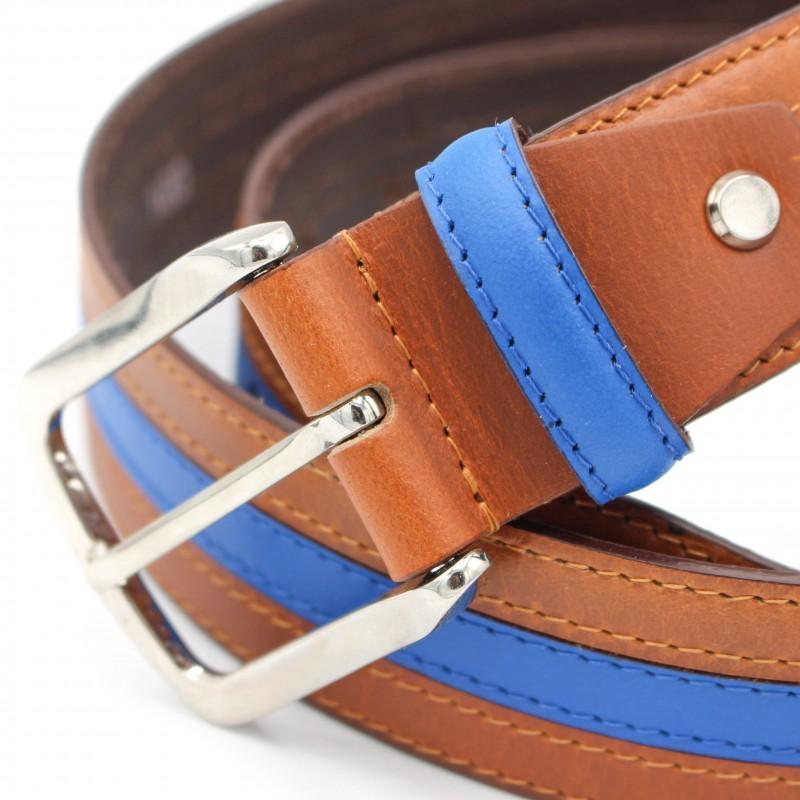 zerimar shoes Cinturón de piel con linea azul 39 mm Envío internacional gratuito