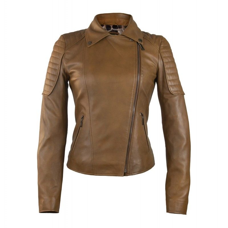 zerimar shoes Chaqueta de cuero estilo biker con hombros acolchados para mujer Venta caliente