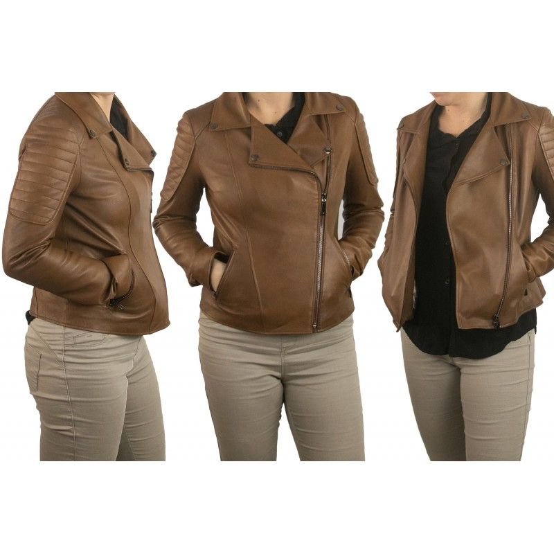 zerimar shoes Chaqueta de cuero estilo biker con hombros acolchados para mujer Venta caliente