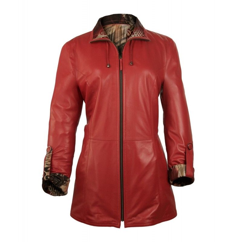 zerimar shoes Chaqueta reversible de cuero larga con cierre de cremallera Rebajas baratas