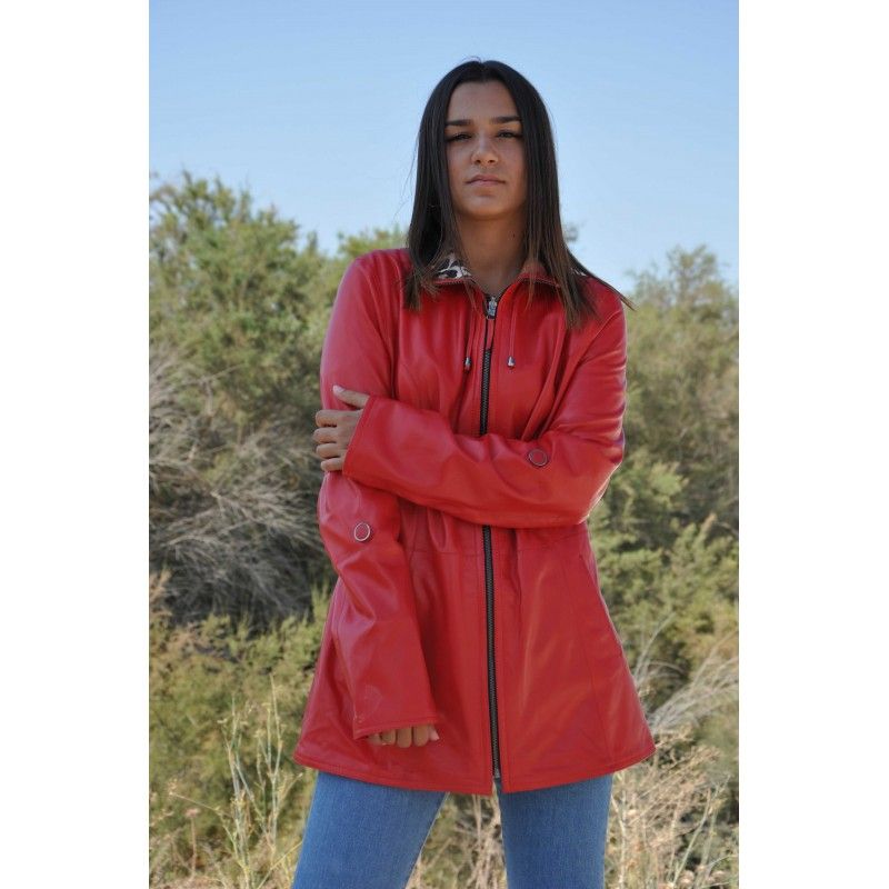 zerimar shoes Chaqueta reversible de cuero larga con cierre de cremallera Rebajas baratas