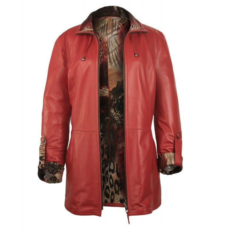zerimar shoes Chaqueta reversible de cuero larga con cierre de cremallera Rebajas baratas