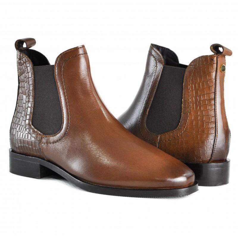 zerimar shoes Botines de piel con elastico y grabado coco TAN En línea