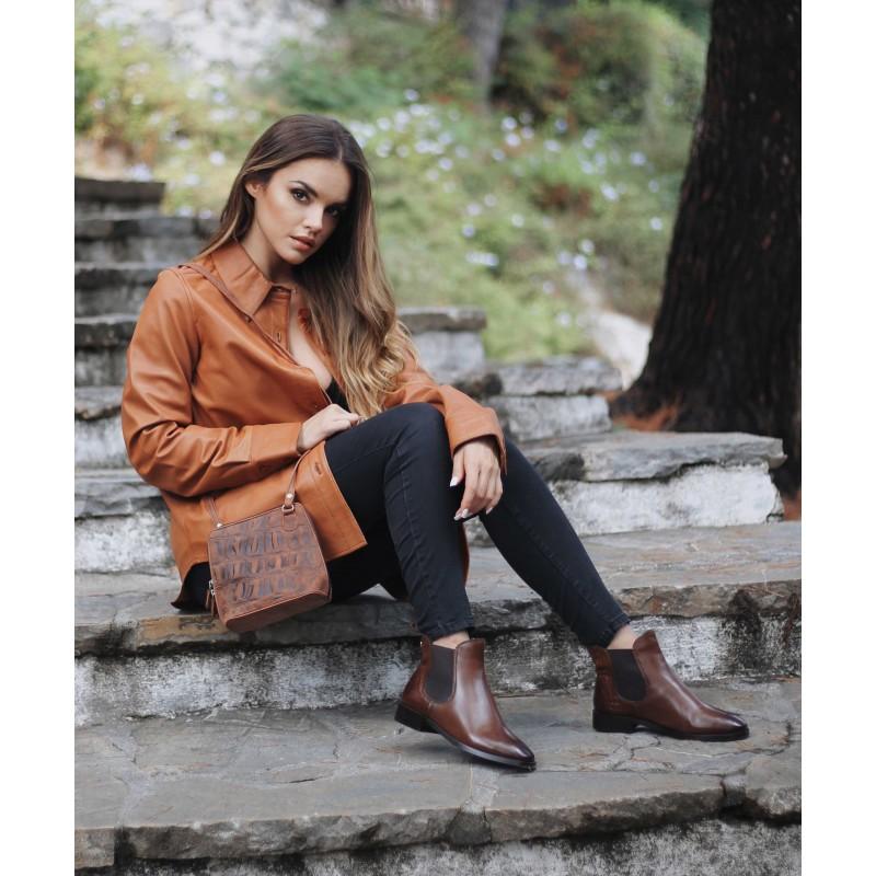 zerimar shoes Botines de piel con elastico y grabado coco TAN En línea