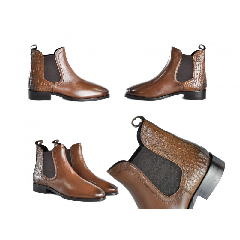 zerimar shoes Botines de piel con elastico y grabado coco TAN En línea