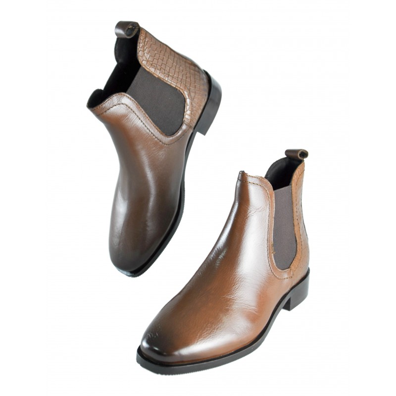zerimar shoes Botines de piel con elastico y grabado coco TAN En línea