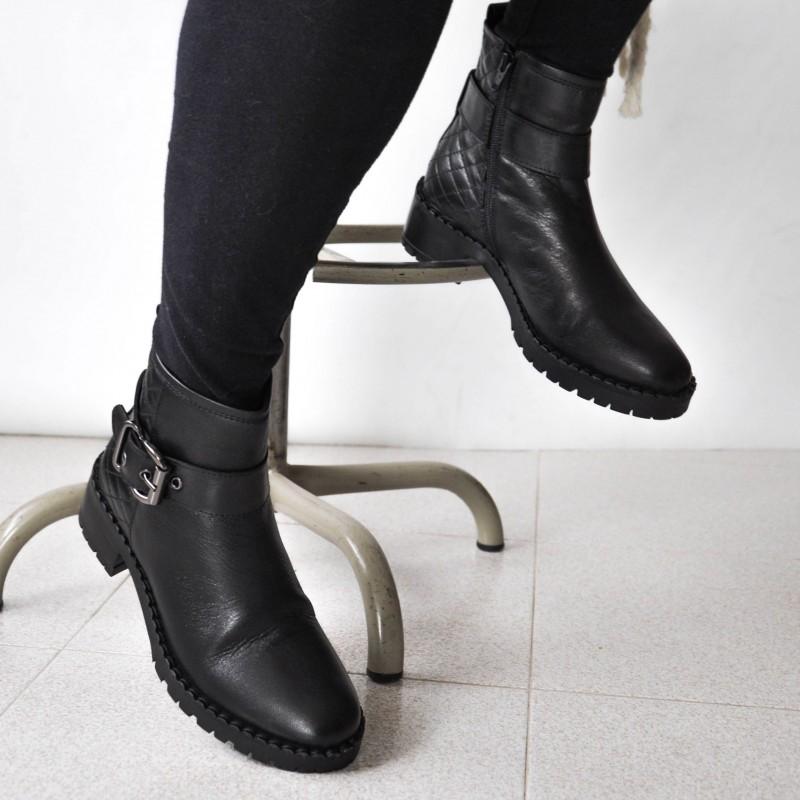 zerimar shoes Botines de piel acolchados con hebilla y cremallera Outlet