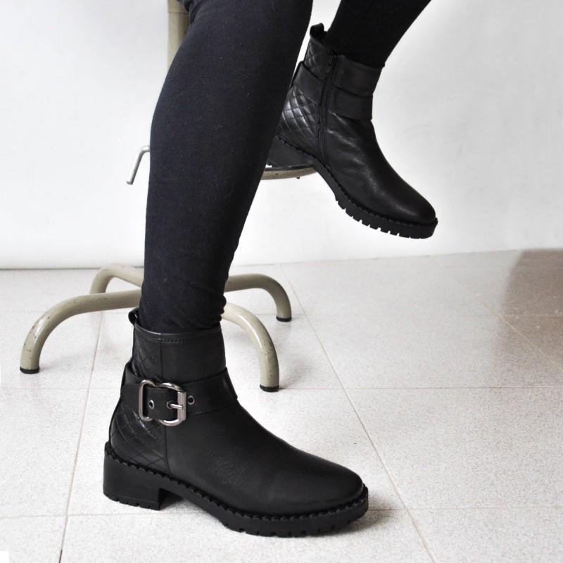 zerimar shoes Botines de piel acolchados con hebilla y cremallera Outlet