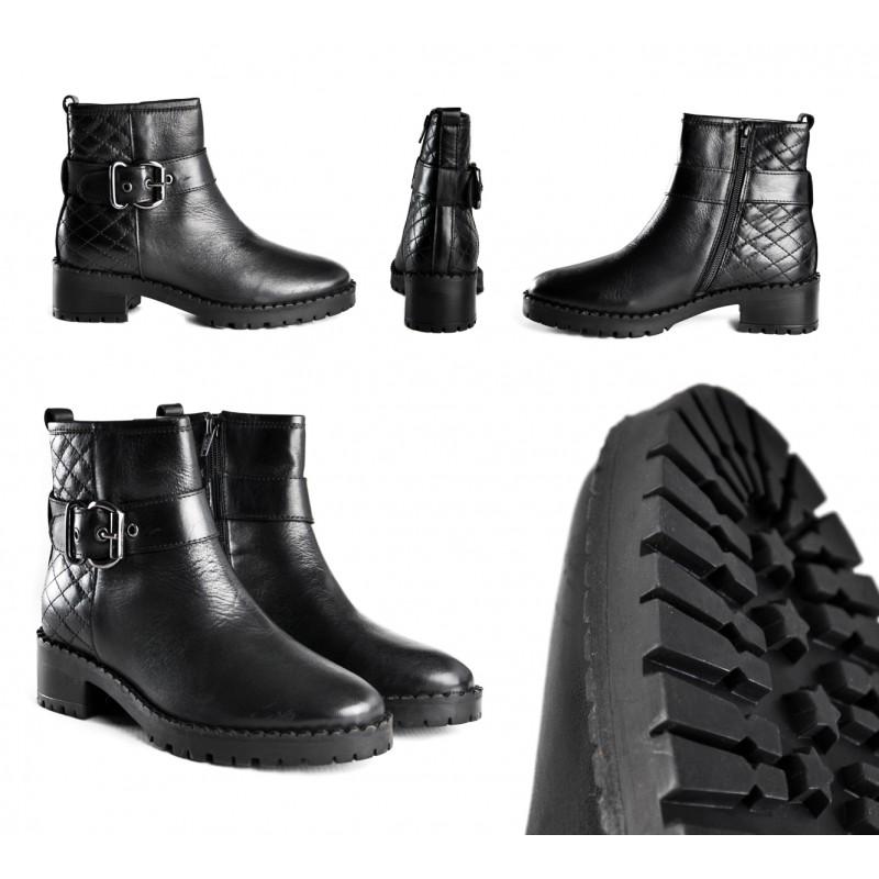 zerimar shoes Botines de piel acolchados con hebilla y cremallera Outlet