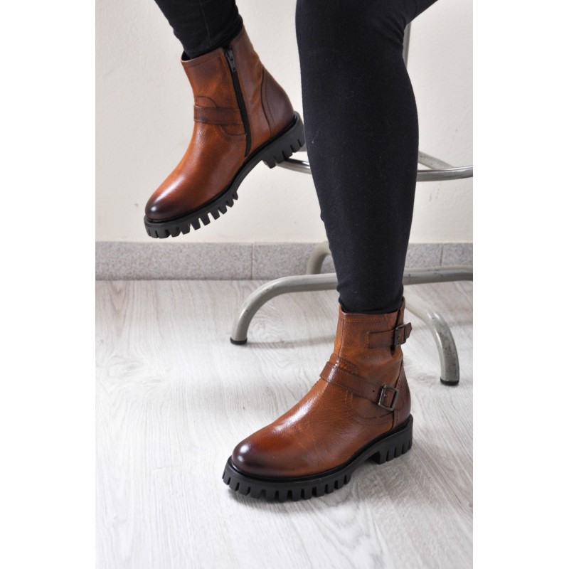 zerimar shoes Botines de piel con doble hebilla y cremallera Outlet online