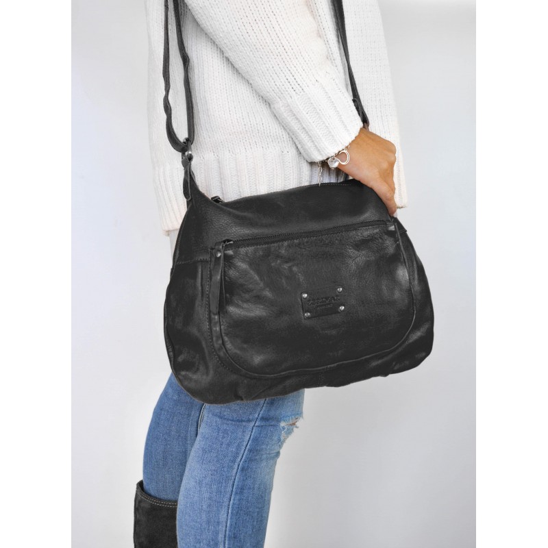 zerimar shoes Bolso de piel con correa y multicremallera VIKTOR 39x29x8 cm Rebajas de fábrica