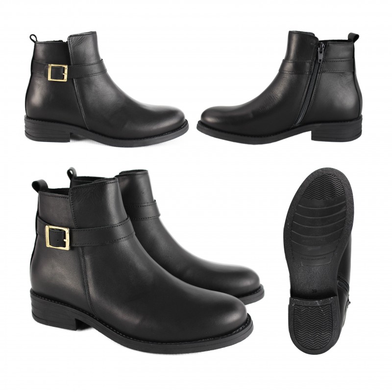 zerimar shoes Botines de piel con hebilla y cremallera modelo TENGA Último día
