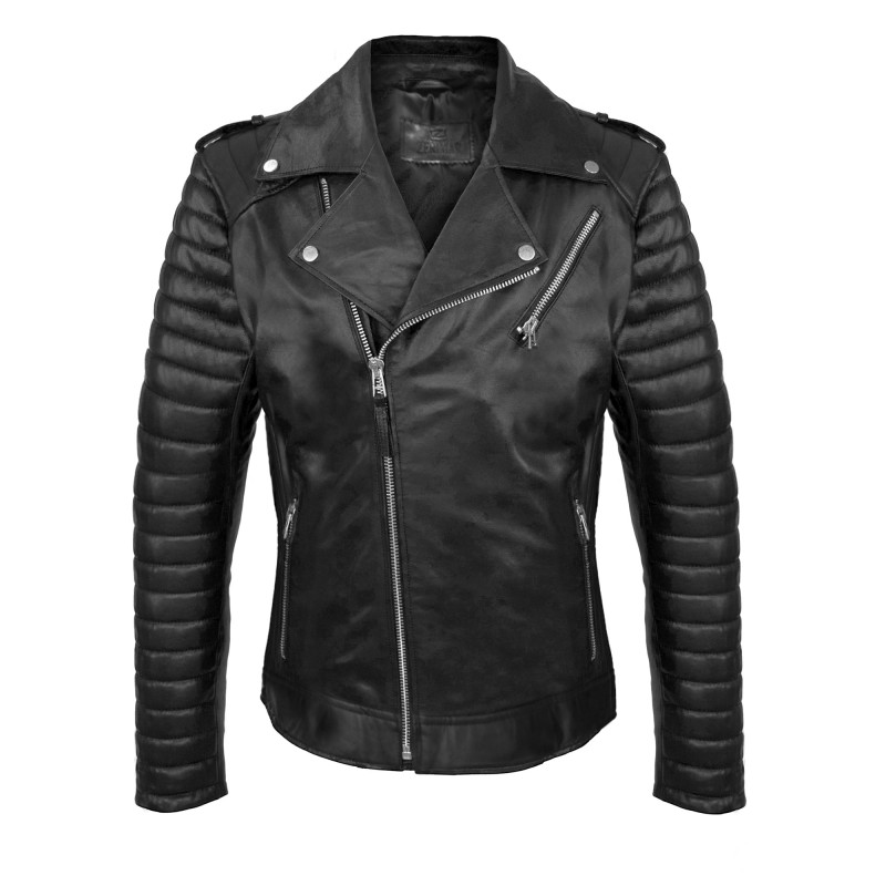 zerimar shoes Chaqueta heavy de cuero con cremallera CAPSULA Tienda de fábrica