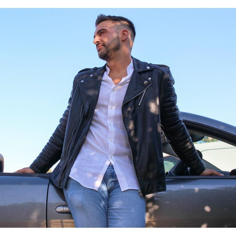 zerimar shoes Chaqueta heavy de cuero con cremallera CAPSULA Tienda de fábrica