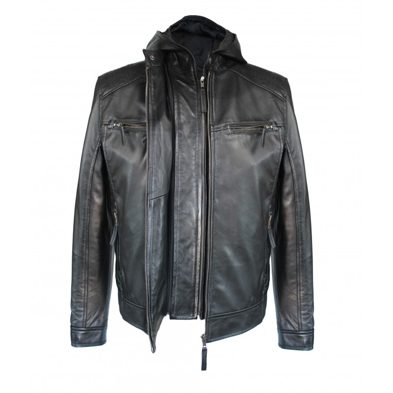zerimar shoes Chaqueta de piel con capucha removible NOTTE Outlet