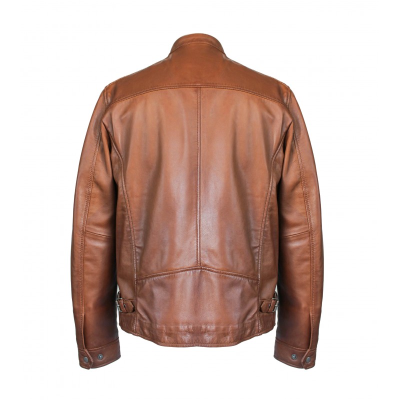 zerimar shoes Chaqueta de piel con detalle blanco CORDOBA Outlet online