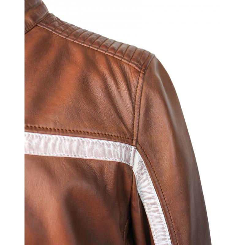 zerimar shoes Chaqueta de piel con detalle blanco CORDOBA Outlet online
