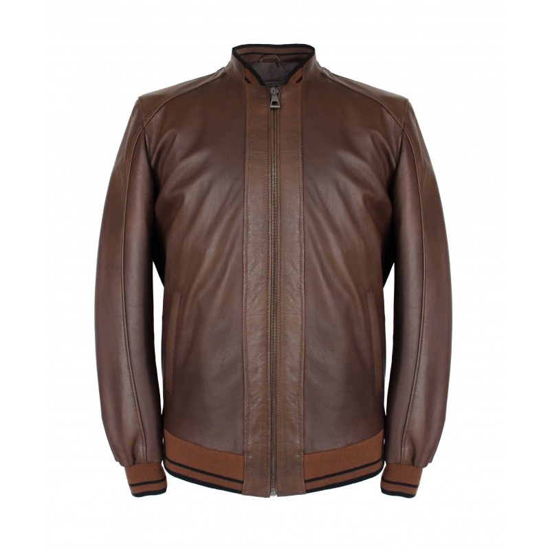 zerimar shoes Chaqueta de piel con detalle textil líneas modelo COTA Rebajas