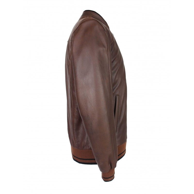 zerimar shoes Chaqueta de piel con detalle textil líneas modelo COTA Rebajas