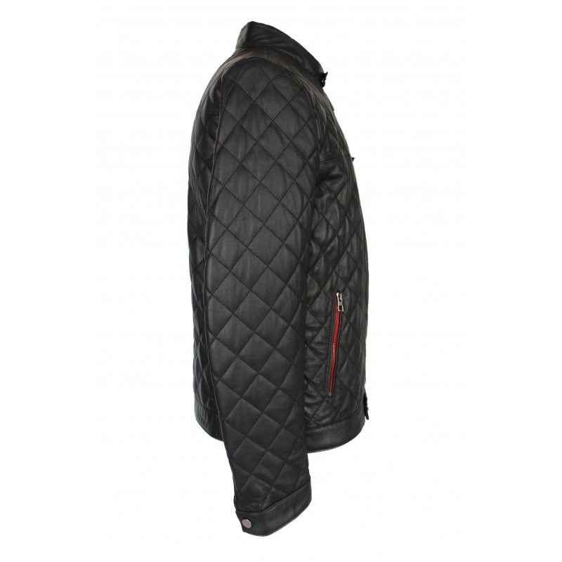 zerimar shoes Chaqueta de piel acolchada con detalle rojo Ofertas