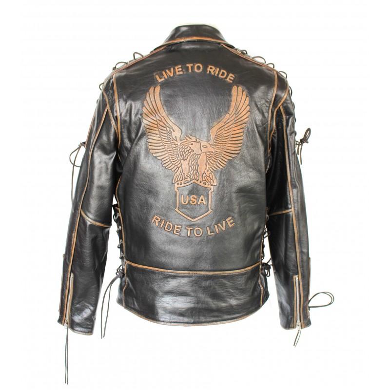 zerimar shoes Chaqueta de cuero motera con aguila y cuerdas Mejor oferta