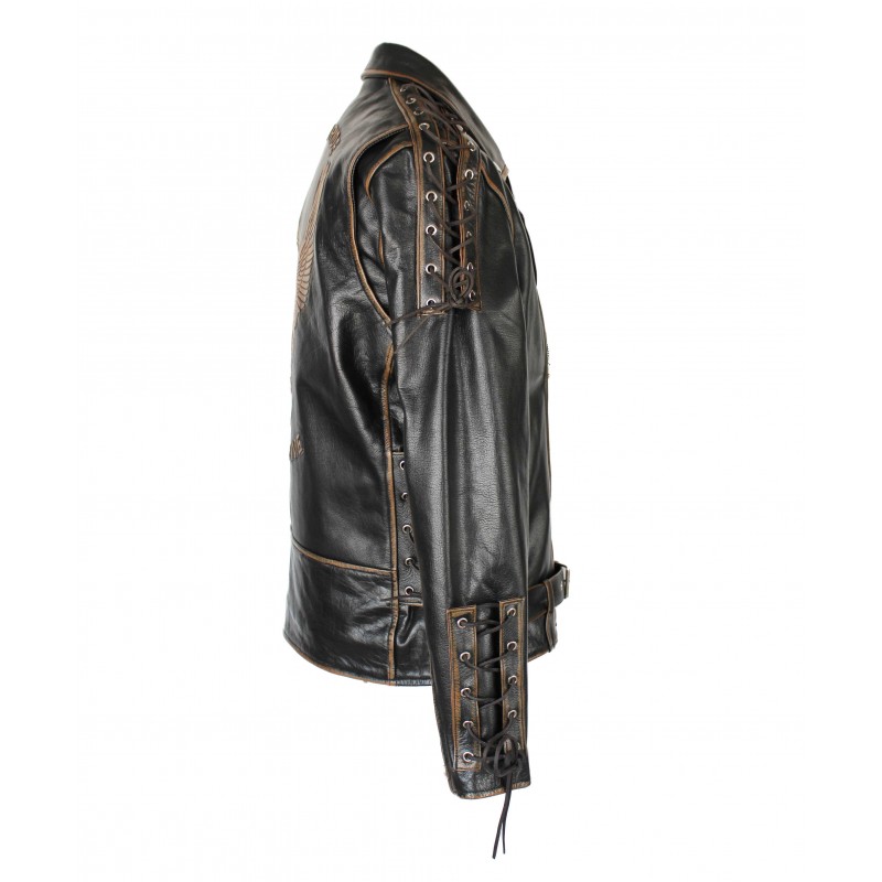 zerimar shoes Chaqueta de cuero motera con aguila y cuerdas Mejor oferta