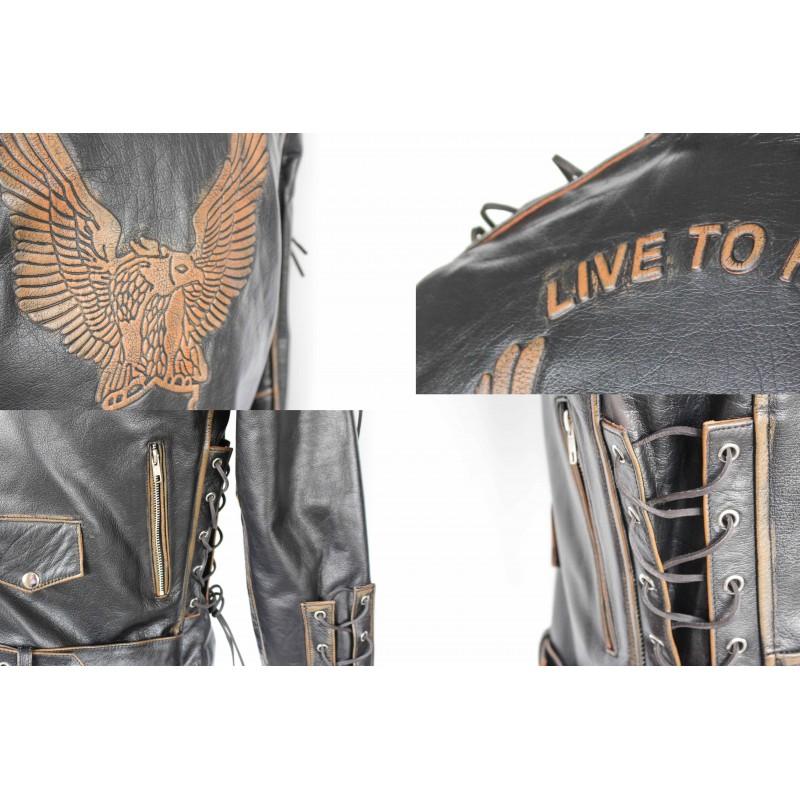 zerimar shoes Chaqueta de cuero motera con aguila y cuerdas Mejor oferta